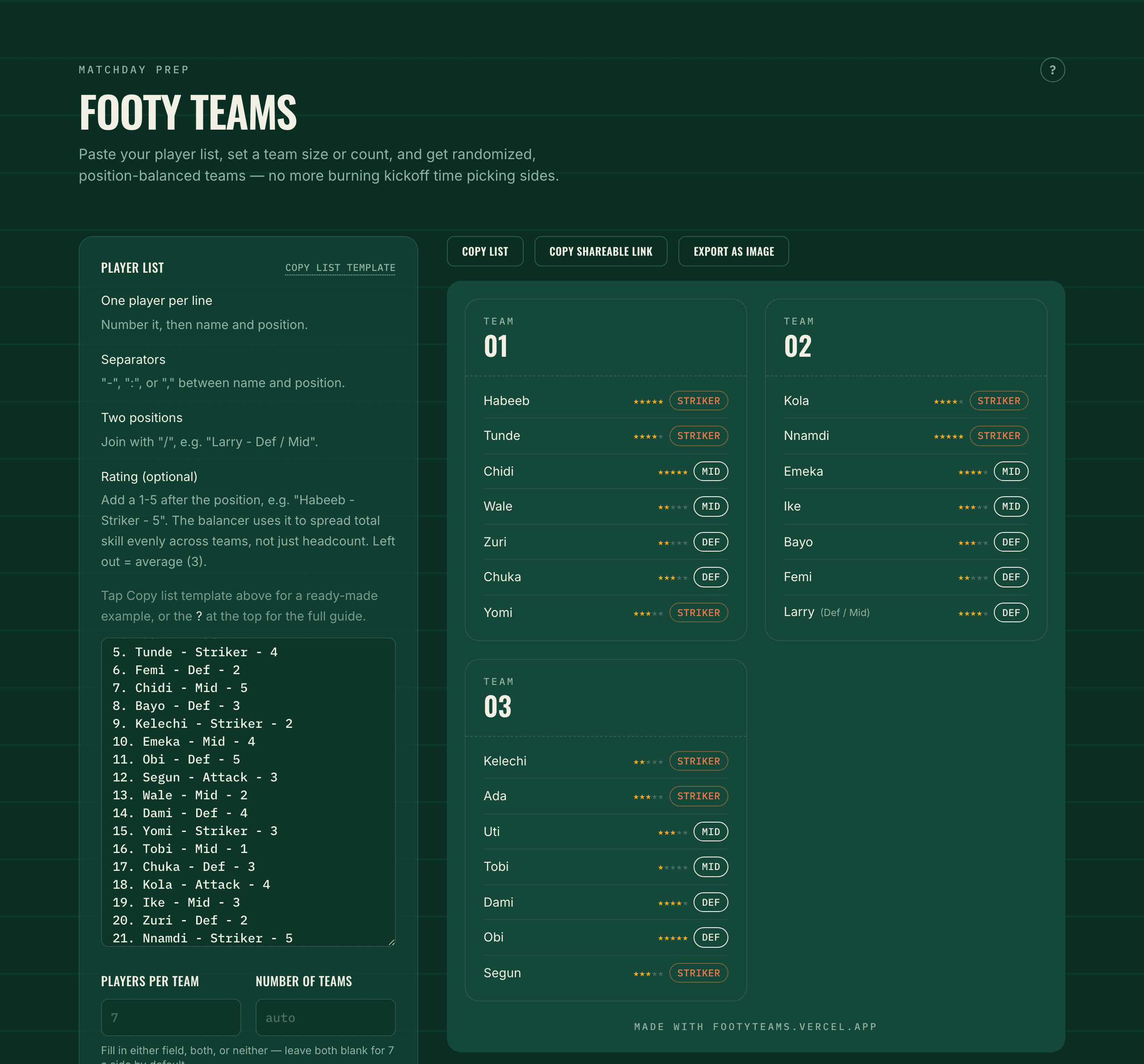 Footy Teams
